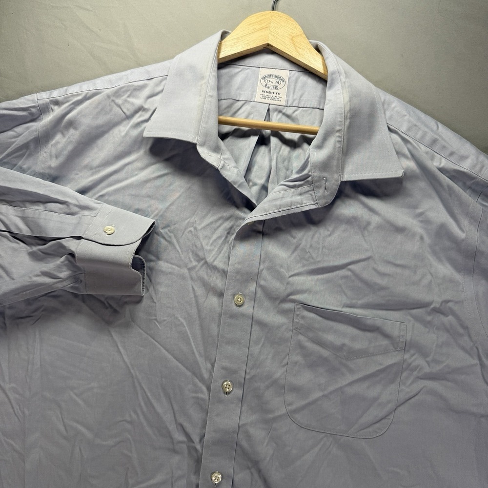 Brooks Brothers Dress Shirt Mens 17.5 Blue Regent Fit Button Up Supima Cotton